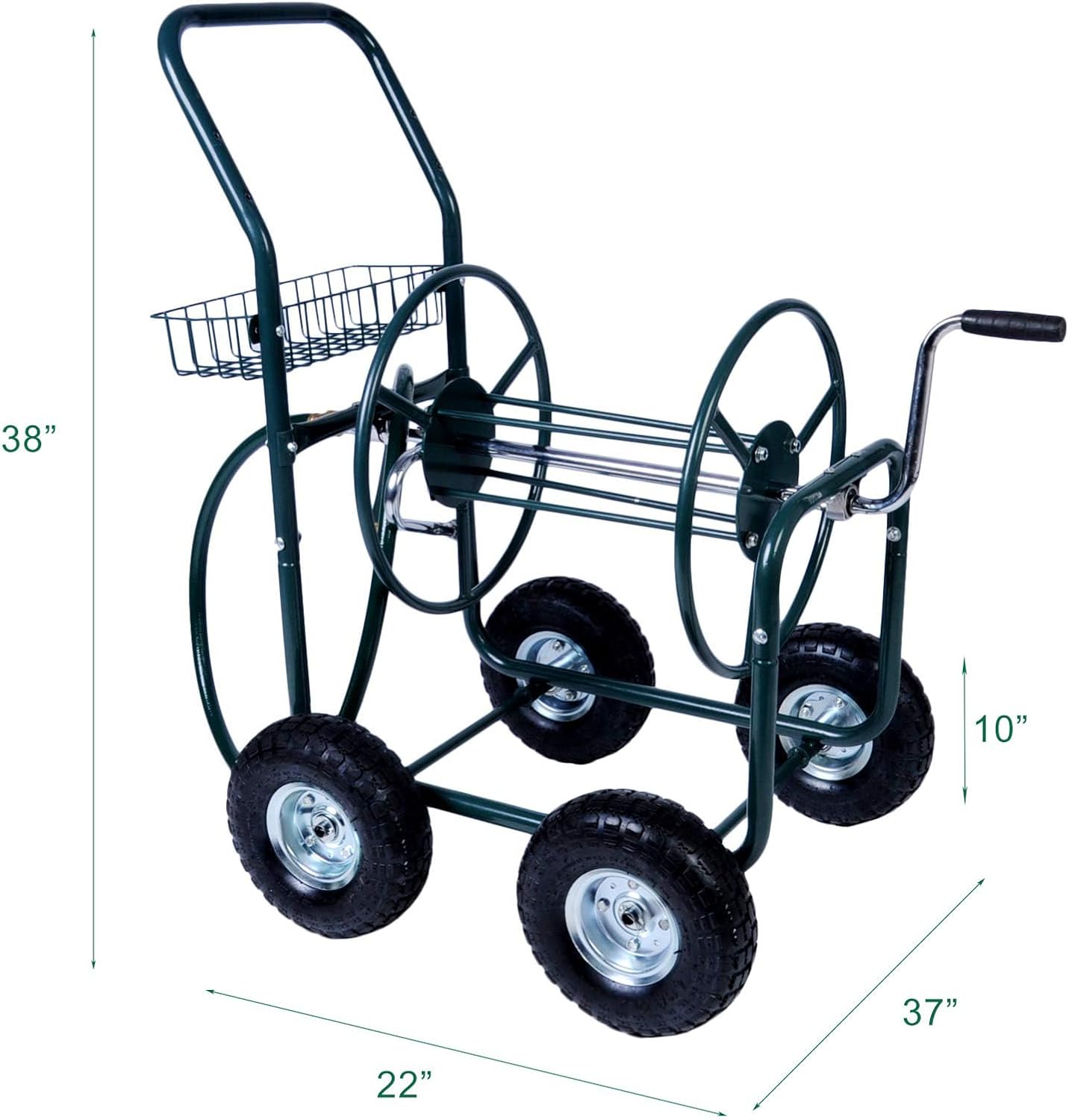 4 Wheel Garden Hose Reel Cart Heavy Duty Yard Water Planting with Storage Basket,Holds 390FT Hose