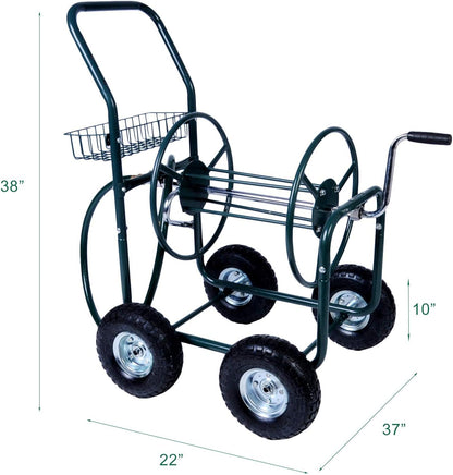 4 Wheel Garden Hose Reel Cart Heavy Duty Yard Water Planting with Storage Basket,Holds 390FT Hose