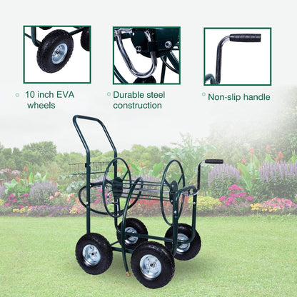 4 Wheel Garden Hose Reel Cart Heavy Duty Yard Water Planting with Storage Basket,Holds 390FT Hose