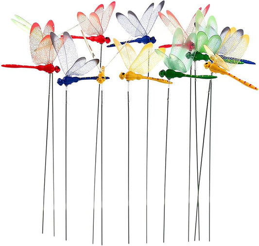 24 Pieces Dragonfly Garden Stakes 3D Dragonfly Garden Decor