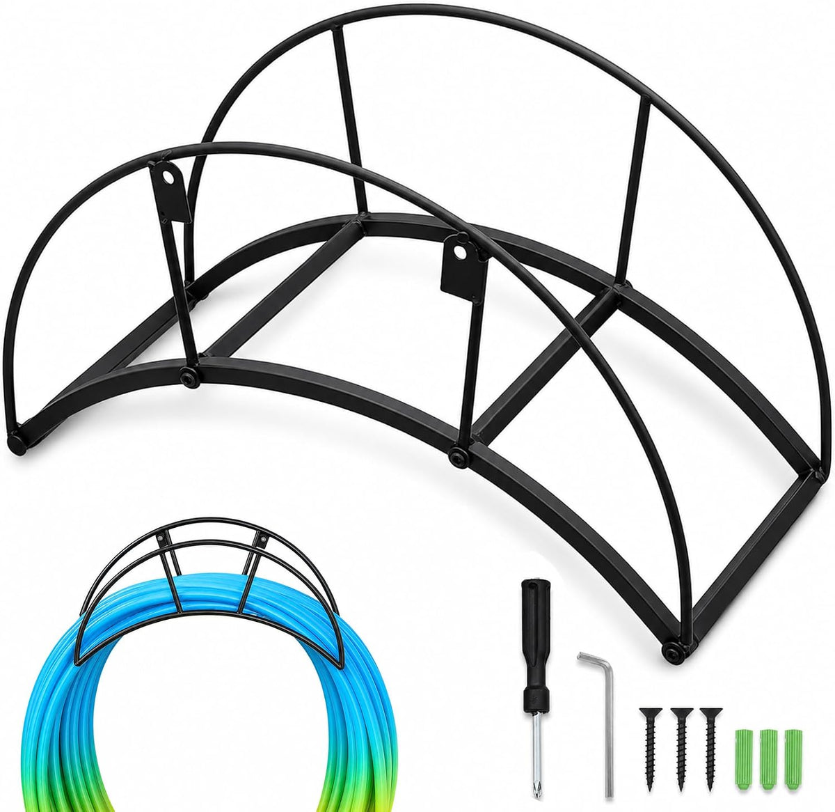 Heavy Duty Metal Garden Hose Holder Wall Mount – Outdoor Hose Hanger, Water Hose Holder, Garden Hose Rack, Beam Hose Rack, Extension Cord Holder Wall Mount (BLACK)