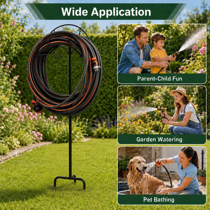 Heavy Duty Metal Garden Hose Holder Wall Mount – Outdoor Hose Hanger, Water Hose Holder, Garden Hose Rack, Beam Hose Rack, Extension Cord Holder Wall Mount (BLACK)