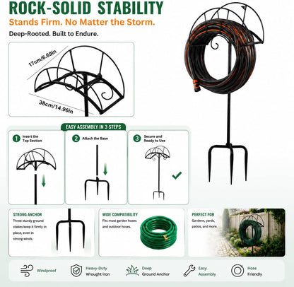 Heavy Duty Metal Garden Hose Holder Wall Mount – Outdoor Hose Hanger, Water Hose Holder, Garden Hose Rack, Beam Hose Rack, Extension Cord Holder Wall Mount (BLACK)