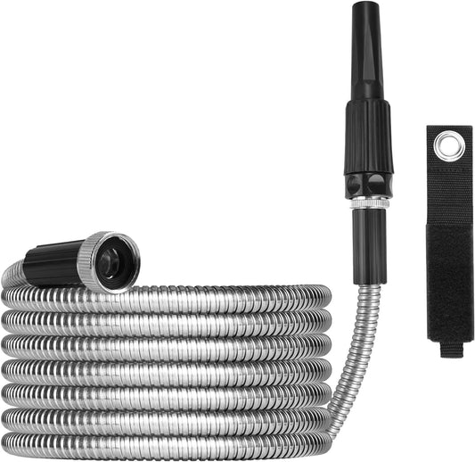 25FT Metal Garden Hose with Sprayer Nozzle - Stainless Steel Hose