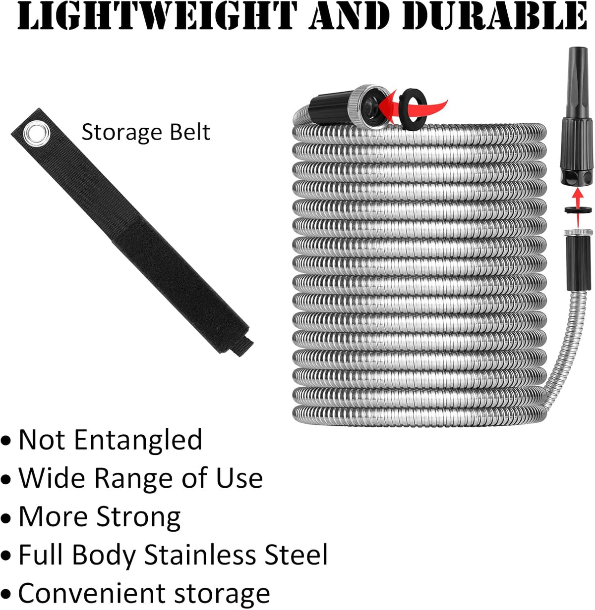 25FT Metal Garden Hose with Sprayer Nozzle - Stainless Steel Hose