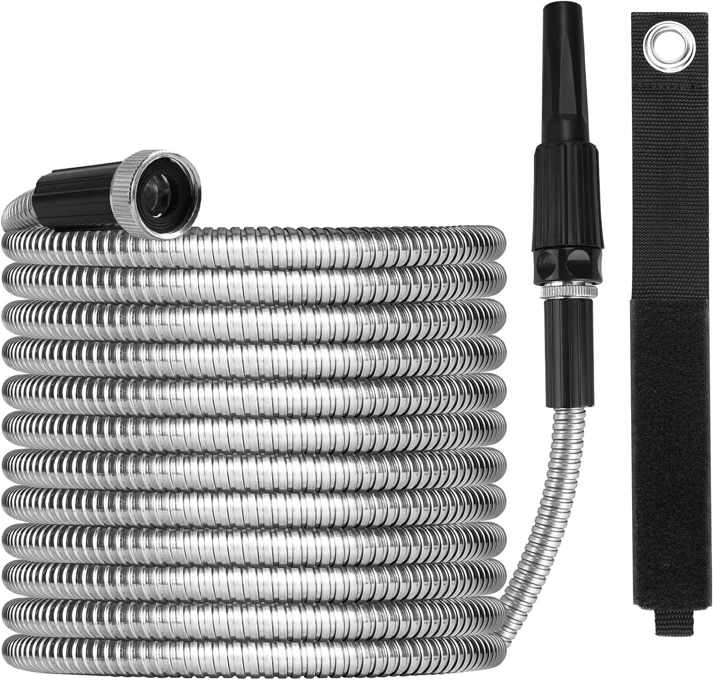25FT Metal Garden Hose with Sprayer Nozzle - Stainless Steel Hose