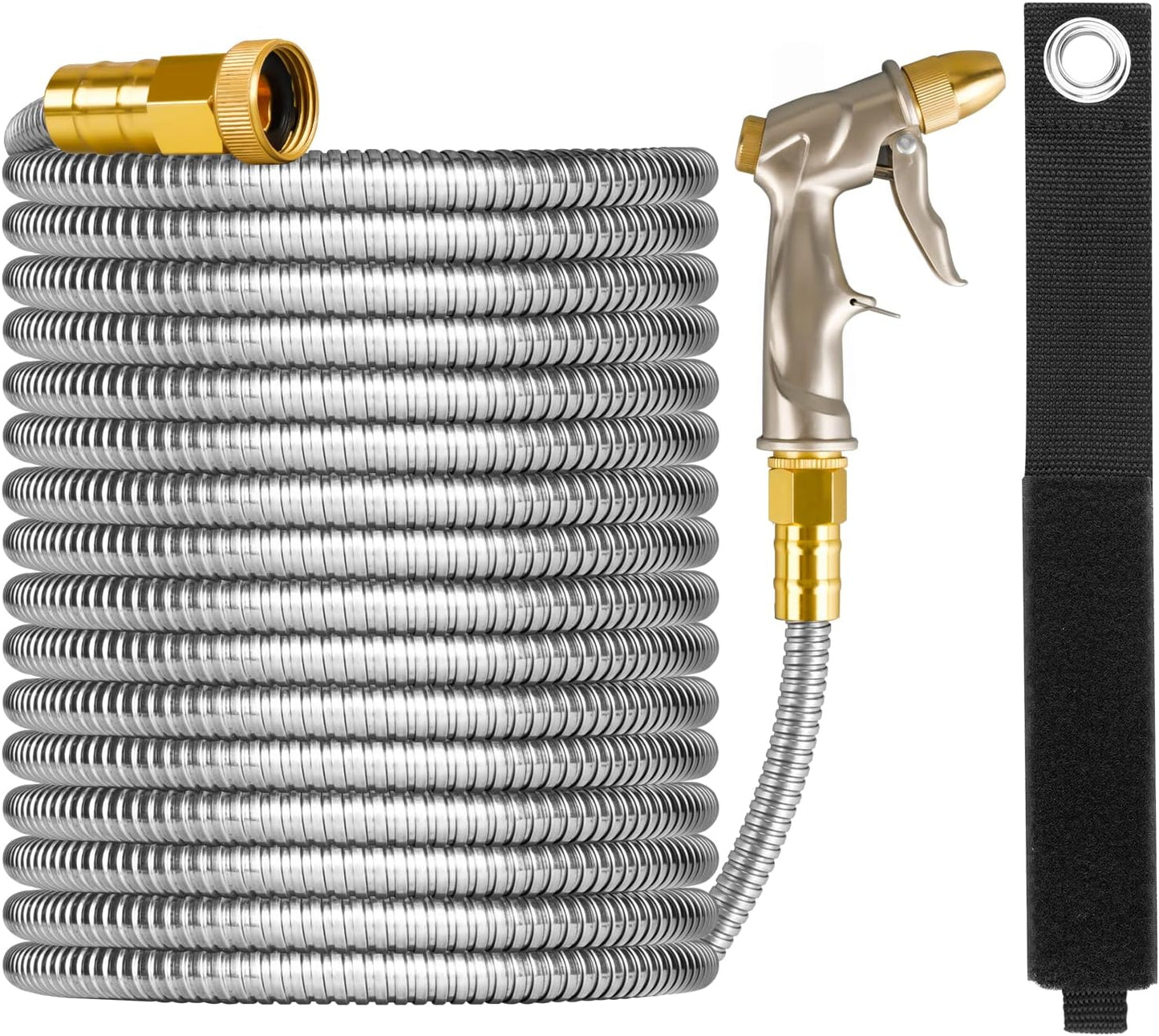 25FT Metal Garden Hose with Sprayer Nozzle - Stainless Steel Hose
