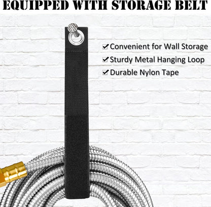 25FT Metal Garden Hose with Sprayer Nozzle - Stainless Steel Hose