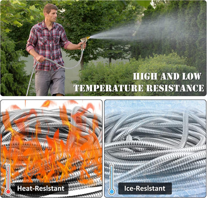 25FT Metal Garden Hose with Sprayer Nozzle - Stainless Steel Hose