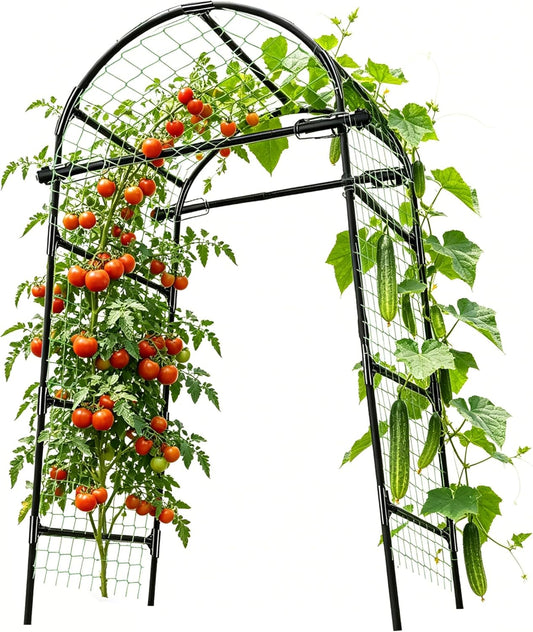 Garden Arch Trellis for Climbing Plants Outdoor - (Black, 81x36x32in) Cucumber Trellis for Raised Bed with Net, Garden Trellis for Climbing Plants, Cucumber, Vegetable, Tomato, Flowers 20mm Thick