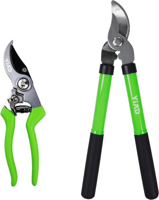 2Pcs Garden Shears Set, High Carbon Steel Pruning Loppers