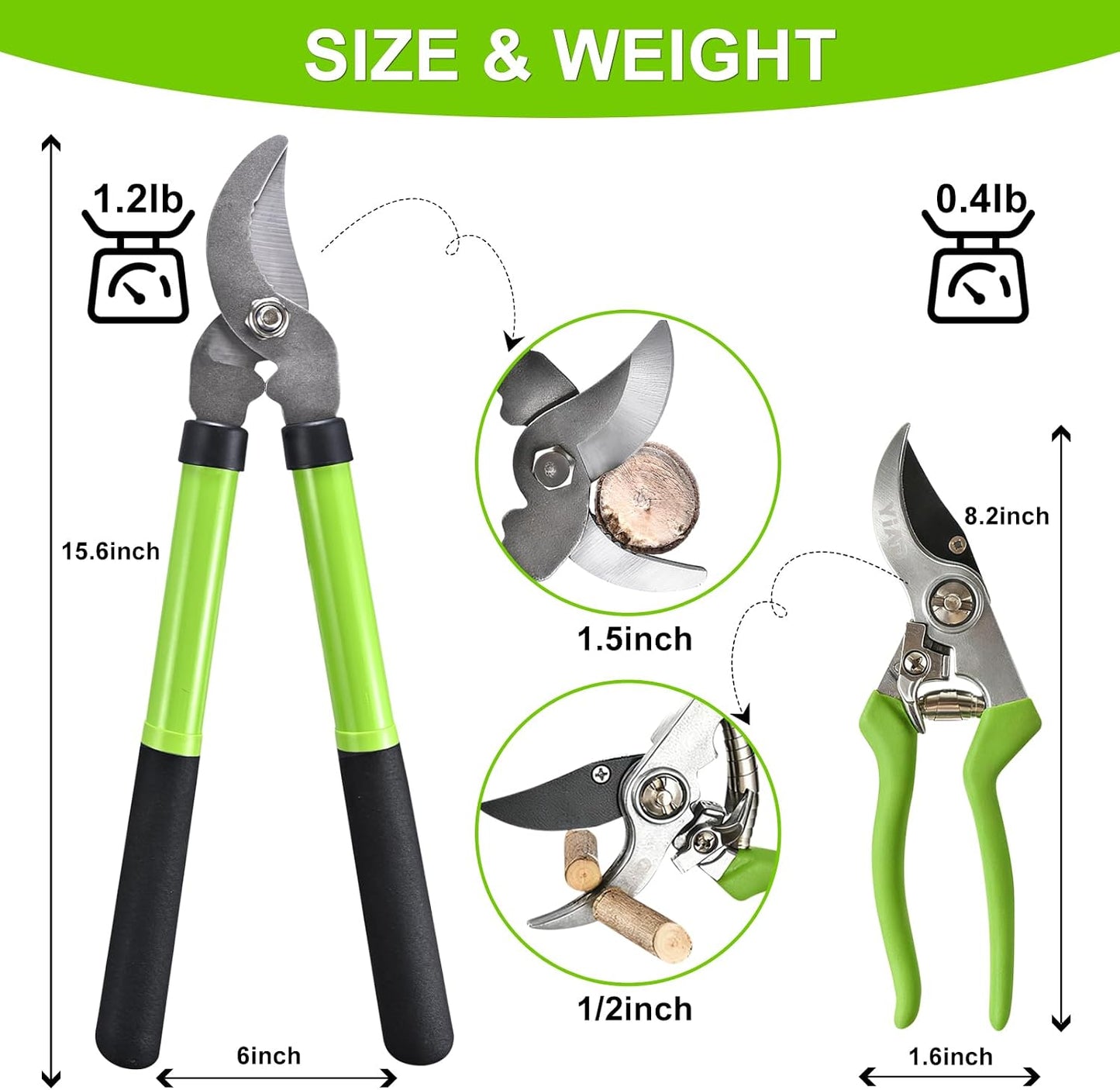 2Pcs Garden Shears Set, High Carbon Steel Pruning Loppers
