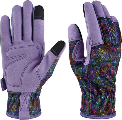 Cowhide Leather Thorn Proof & Puncture Resistant Gardening Gloves for Women and Men, Touchscreen Compatible Working Gloves for Weeding, Digging, Planting, Gardening Gifts for Women, Size Medium