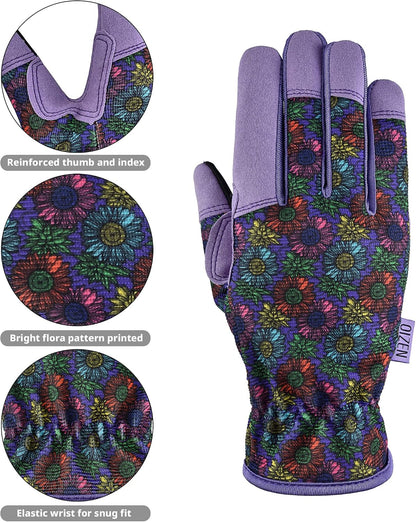 Cowhide Leather Thorn Proof & Puncture Resistant Gardening Gloves for Women and Men, Touchscreen Compatible Working Gloves for Weeding, Digging, Planting, Gardening Gifts for Women, Size Medium