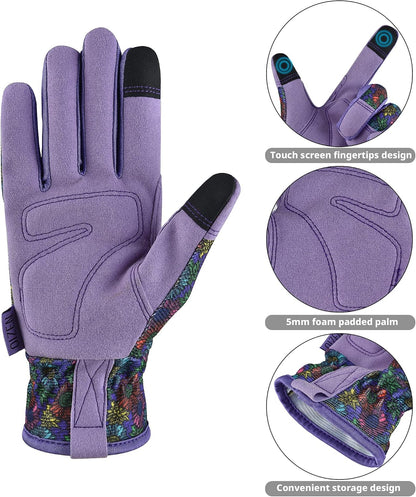 Cowhide Leather Thorn Proof & Puncture Resistant Gardening Gloves for Women and Men, Touchscreen Compatible Working Gloves for Weeding, Digging, Planting, Gardening Gifts for Women, Size Medium