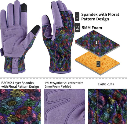 Cowhide Leather Thorn Proof & Puncture Resistant Gardening Gloves for Women and Men, Touchscreen Compatible Working Gloves for Weeding, Digging, Planting, Gardening Gifts for Women, Size Medium