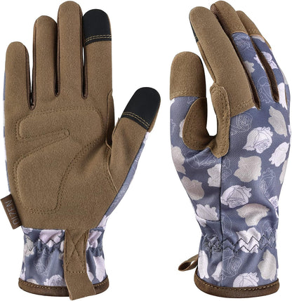 Cowhide Leather Thorn Proof & Puncture Resistant Gardening Gloves for Women and Men, Touchscreen Compatible Working Gloves for Weeding, Digging, Planting, Gardening Gifts for Women, Size Medium
