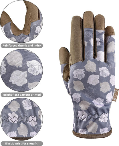 Cowhide Leather Thorn Proof & Puncture Resistant Gardening Gloves for Women and Men, Touchscreen Compatible Working Gloves for Weeding, Digging, Planting, Gardening Gifts for Women, Size Medium