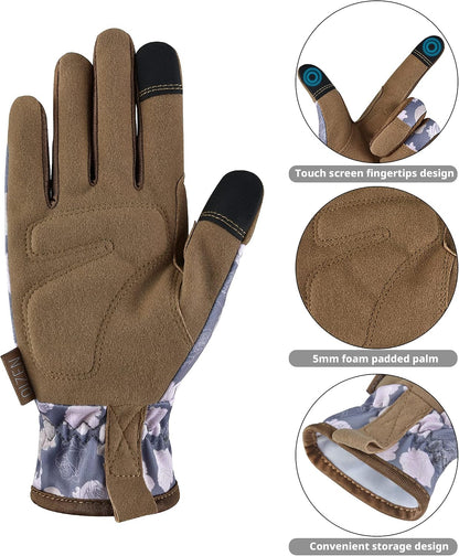 Cowhide Leather Thorn Proof & Puncture Resistant Gardening Gloves for Women and Men, Touchscreen Compatible Working Gloves for Weeding, Digging, Planting, Gardening Gifts for Women, Size Medium