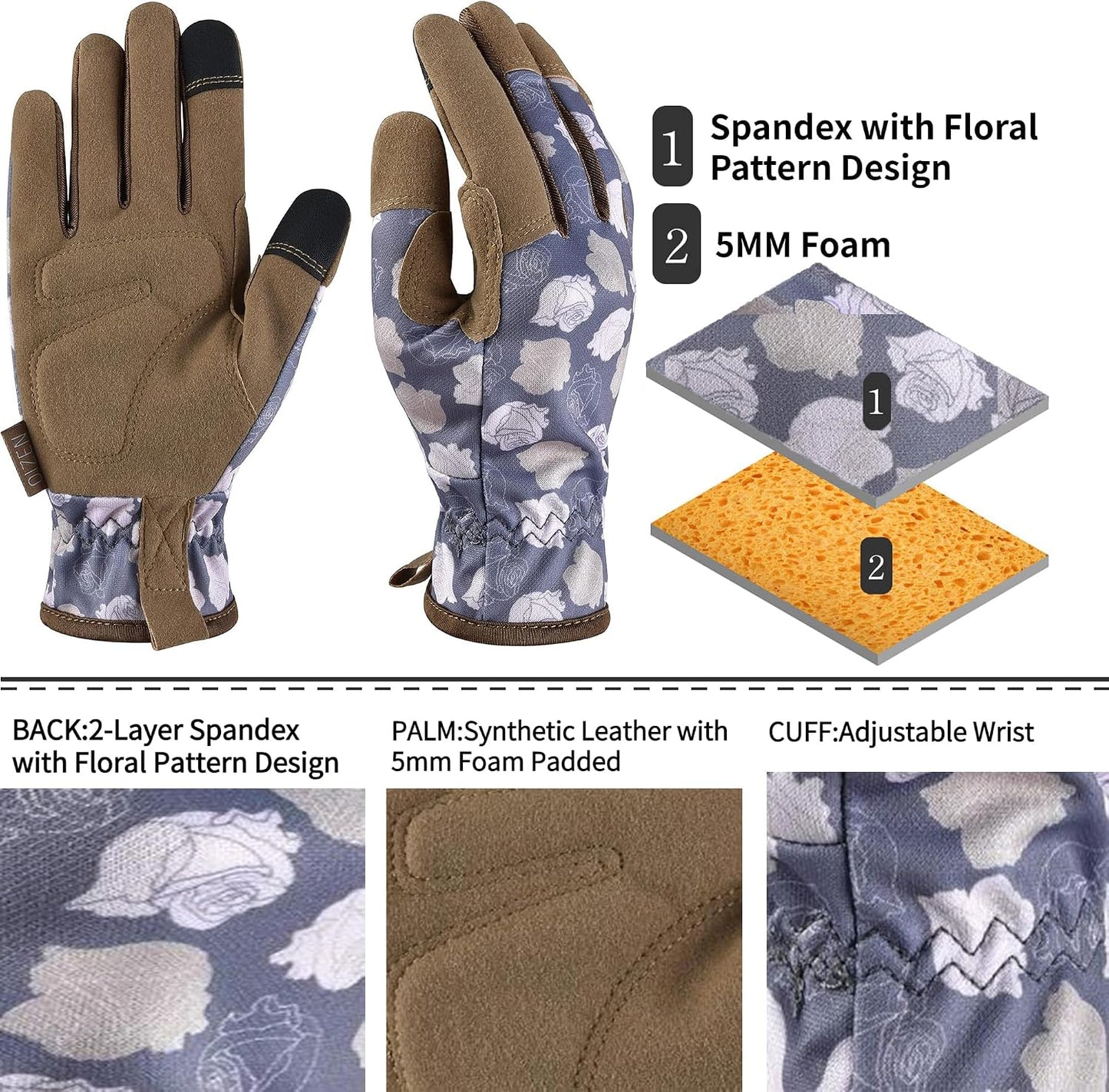 Cowhide Leather Thorn Proof & Puncture Resistant Gardening Gloves for Women and Men, Touchscreen Compatible Working Gloves for Weeding, Digging, Planting, Gardening Gifts for Women, Size Medium