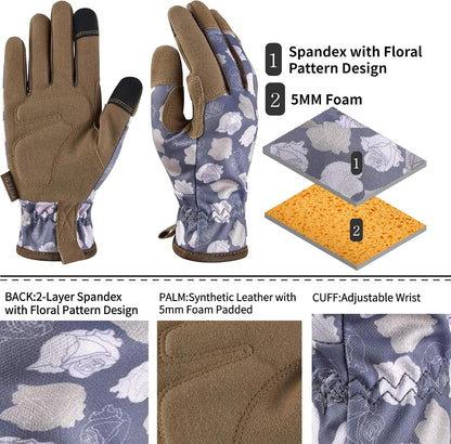 Cowhide Leather Thorn Proof & Puncture Resistant Gardening Gloves for Women and Men, Touchscreen Compatible Working Gloves for Weeding, Digging, Planting, Gardening Gifts for Women, Size Medium