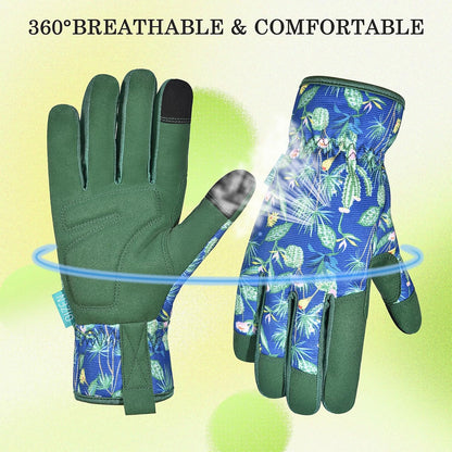 Cowhide Leather Thorn Proof & Puncture Resistant Gardening Gloves for Women and Men, Touchscreen Compatible Working Gloves for Weeding, Digging, Planting, Gardening Gifts for Women, Size Medium