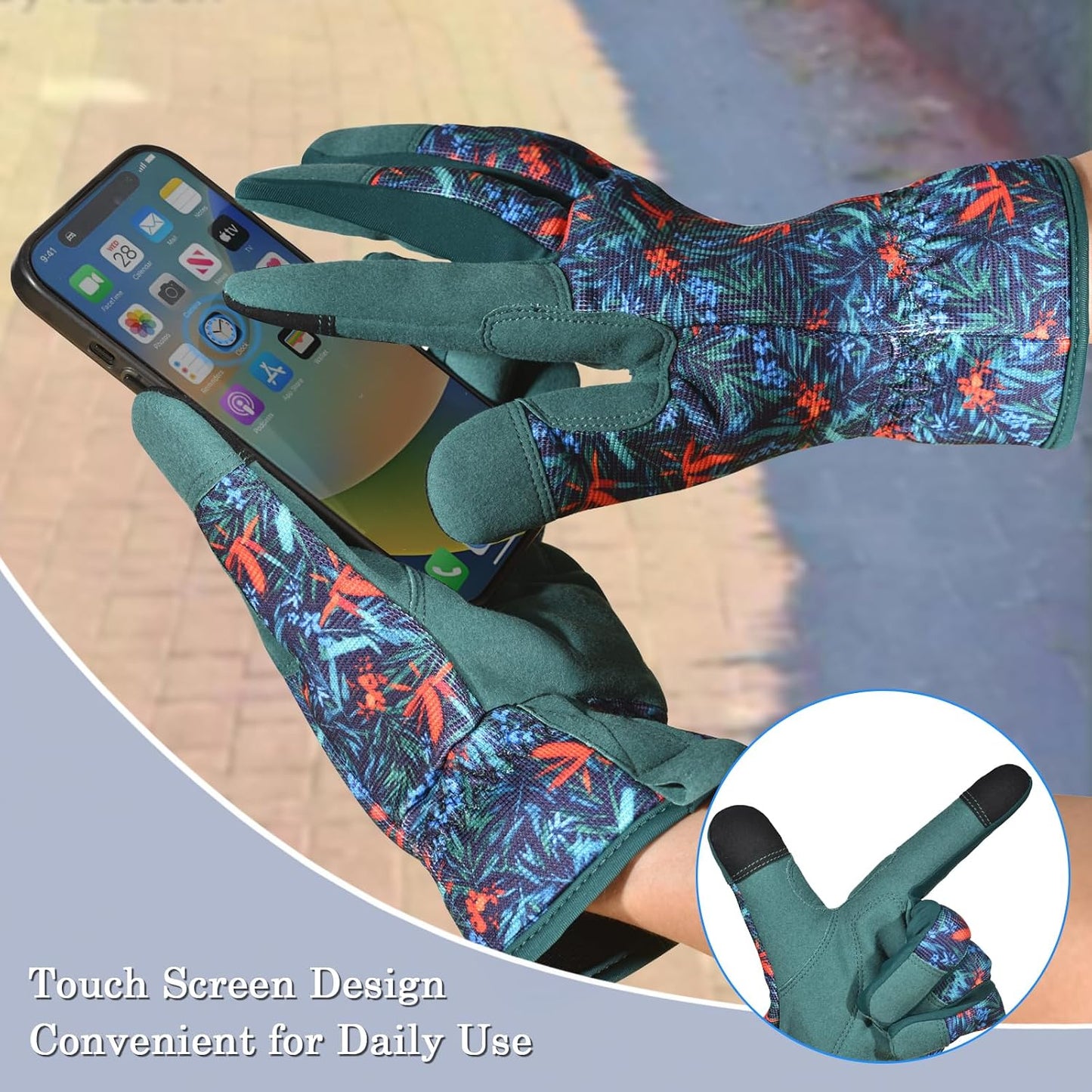 Cowhide Leather Thorn Proof & Puncture Resistant Gardening Gloves for Women and Men, Touchscreen Compatible Working Gloves for Weeding, Digging, Planting, Gardening Gifts for Women, Size Medium