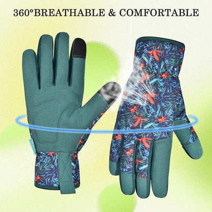 Cowhide Leather Thorn Proof & Puncture Resistant Gardening Gloves for Women and Men, Touchscreen Compatible Working Gloves for Weeding, Digging, Planting, Gardening Gifts for Women, Size Medium