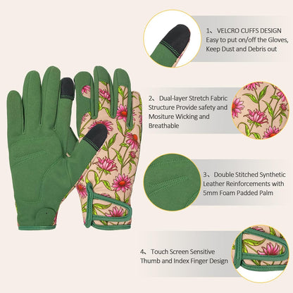 Cowhide Leather Thorn Proof & Puncture Resistant Gardening Gloves for Women and Men, Touchscreen Compatible Working Gloves for Weeding, Digging, Planting, Gardening Gifts for Women, Size Medium