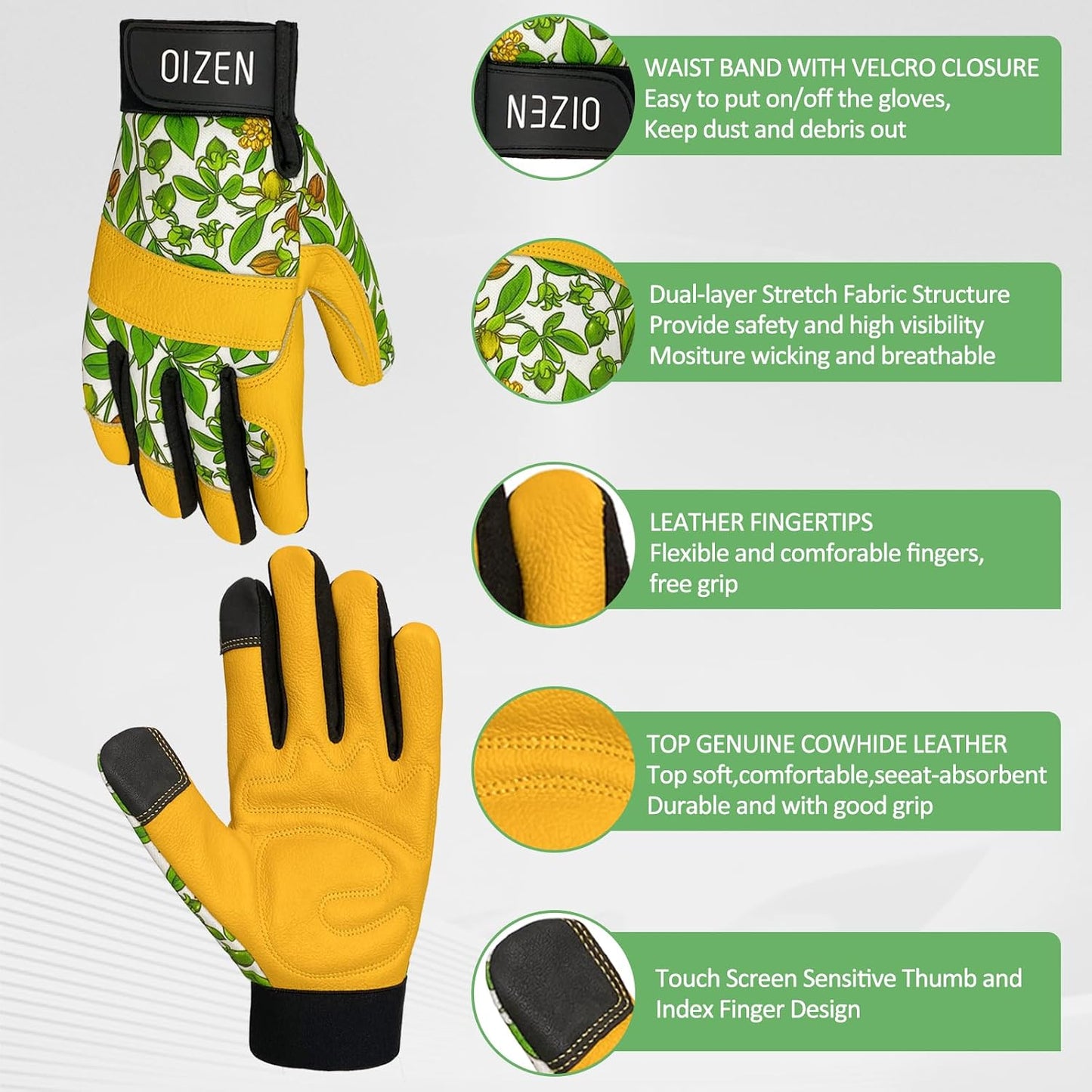 Cowhide Leather Thorn Proof & Puncture Resistant Gardening Gloves for Women and Men, Touchscreen Compatible Working Gloves for Weeding, Digging, Planting, Gardening Gifts for Women, Size Medium