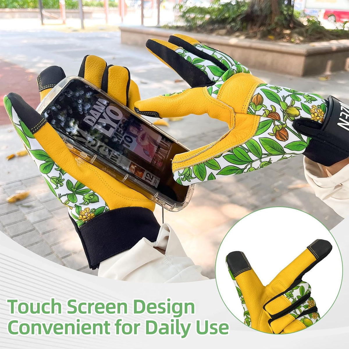 Cowhide Leather Thorn Proof & Puncture Resistant Gardening Gloves for Women and Men, Touchscreen Compatible Working Gloves for Weeding, Digging, Planting, Gardening Gifts for Women, Size Medium