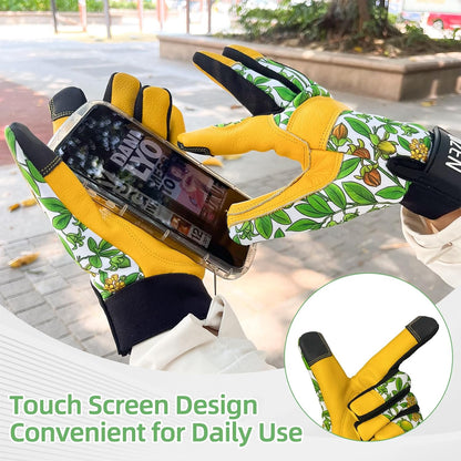 Cowhide Leather Thorn Proof & Puncture Resistant Gardening Gloves for Women and Men, Touchscreen Compatible Working Gloves for Weeding, Digging, Planting, Gardening Gifts for Women, Size Medium