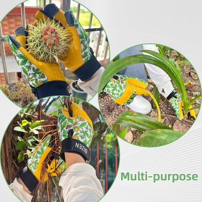 Cowhide Leather Thorn Proof & Puncture Resistant Gardening Gloves for Women and Men, Touchscreen Compatible Working Gloves for Weeding, Digging, Planting, Gardening Gifts for Women, Size Medium