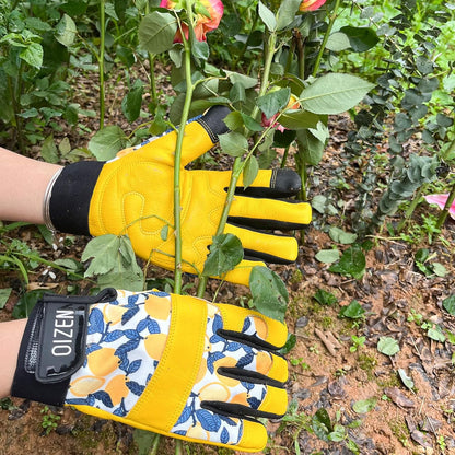 Cowhide Leather Thorn Proof & Puncture Resistant Gardening Gloves for Women and Men, Touchscreen Compatible Working Gloves for Weeding, Digging, Planting, Gardening Gifts for Women, Size Medium