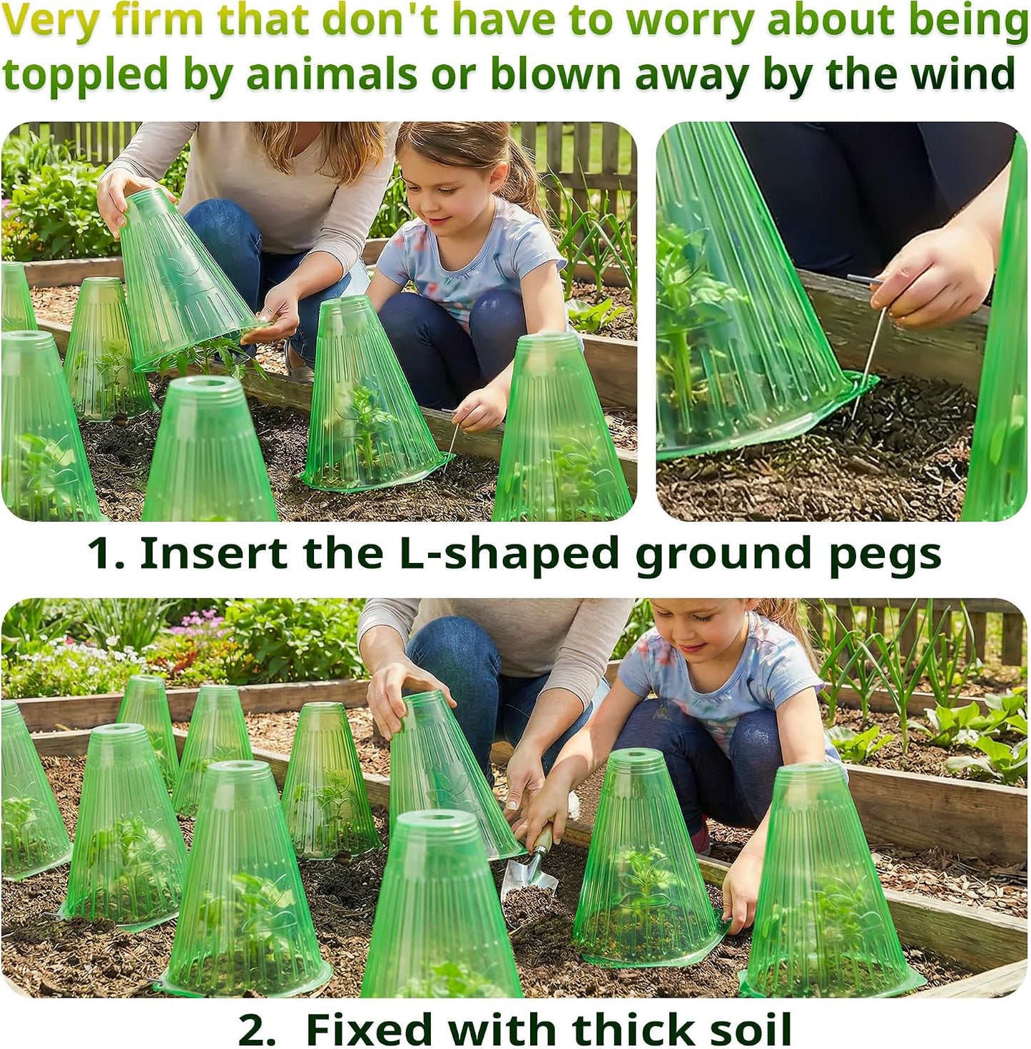 Pack 20 Garden Cloches for Plants, Reusable Bell Plant Cover with Metal Stakes, Plant Protection Cloches for Potted Plants/Seedlings,Protect Plants from Sun,Birds, Frost