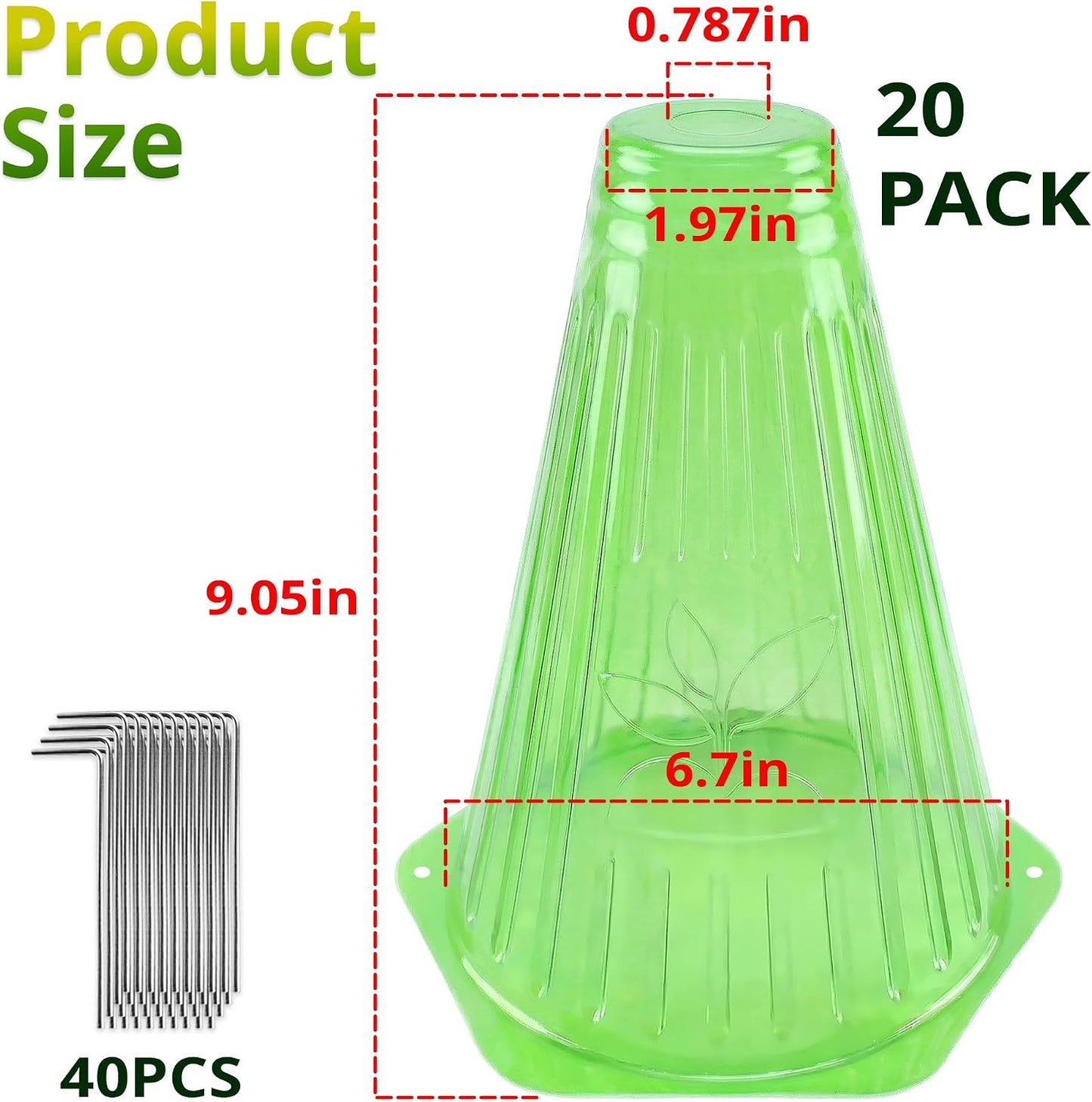 Pack 20 Garden Cloches for Plants, Reusable Bell Plant Cover with Metal Stakes, Plant Protection Cloches for Potted Plants/Seedlings,Protect Plants from Sun,Birds, Frost