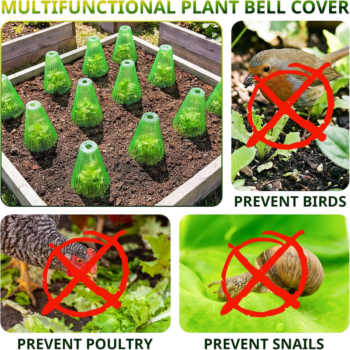 Pack 20 Garden Cloches for Plants, Reusable Bell Plant Cover with Metal Stakes, Plant Protection Cloches for Potted Plants/Seedlings,Protect Plants from Sun,Birds, Frost