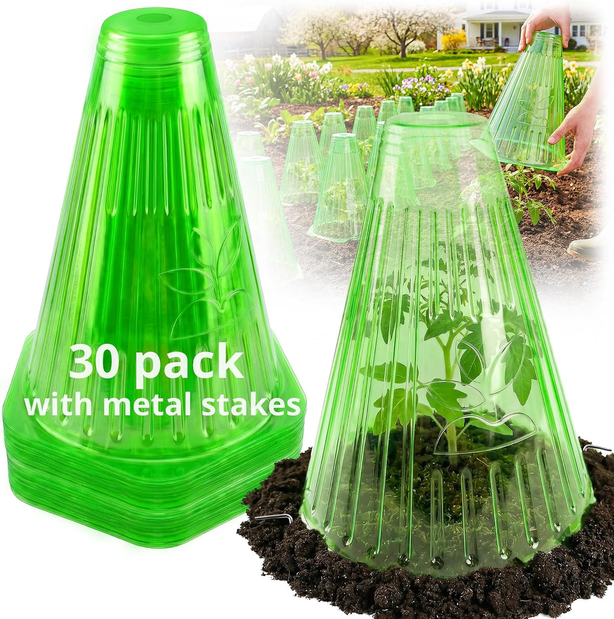Pack 20 Garden Cloches for Plants, Reusable Bell Plant Cover with Metal Stakes, Plant Protection Cloches for Potted Plants/Seedlings,Protect Plants from Sun,Birds, Frost