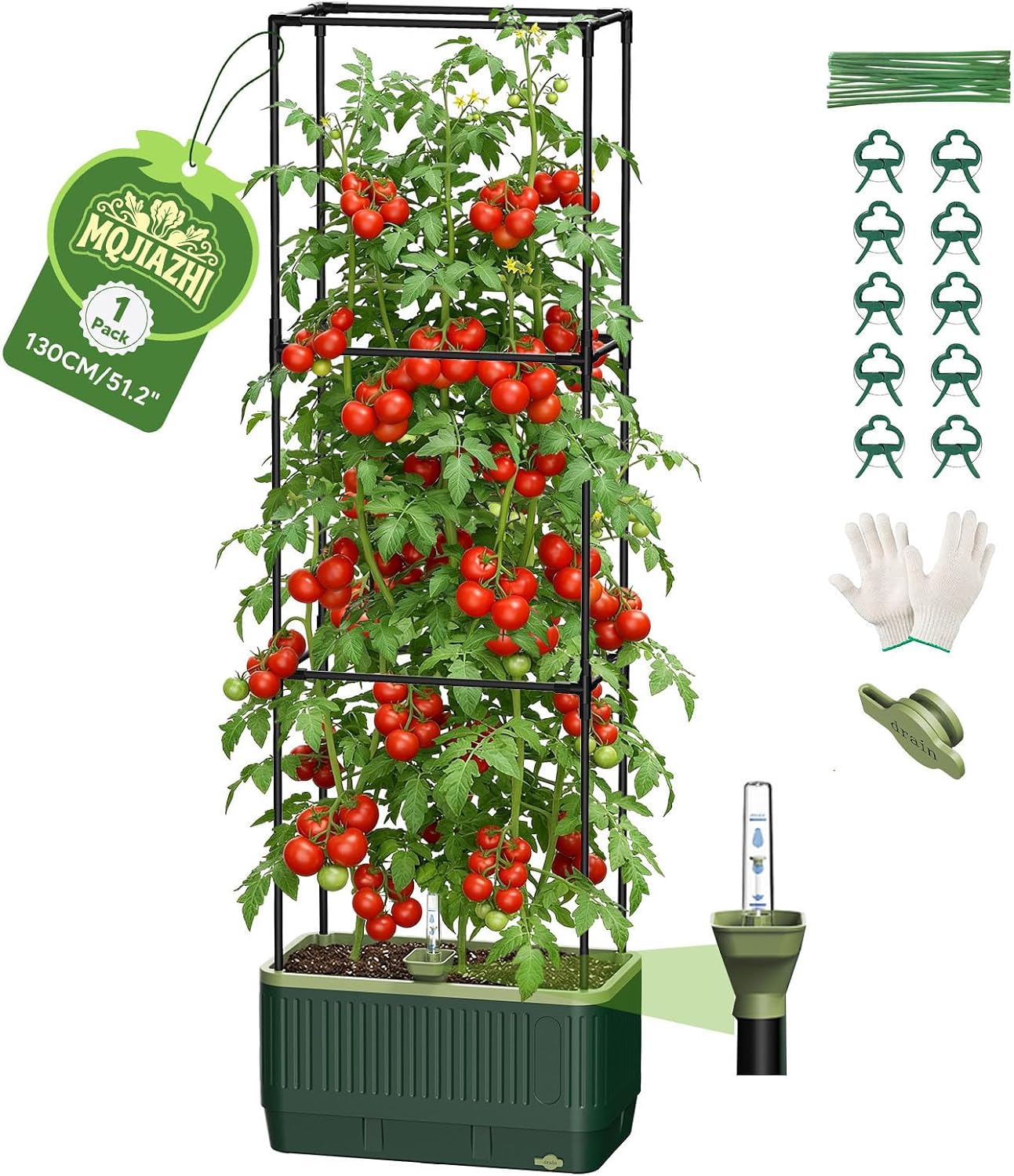 Raised Garden Bed with Tomato Cages，52"/4.3ft Tomato Planter with Trellis,Adjustable Height,Self Watering Planter Box for Vegetables & Climbing Plant Indoor Outdoor Balcony Patio (1)