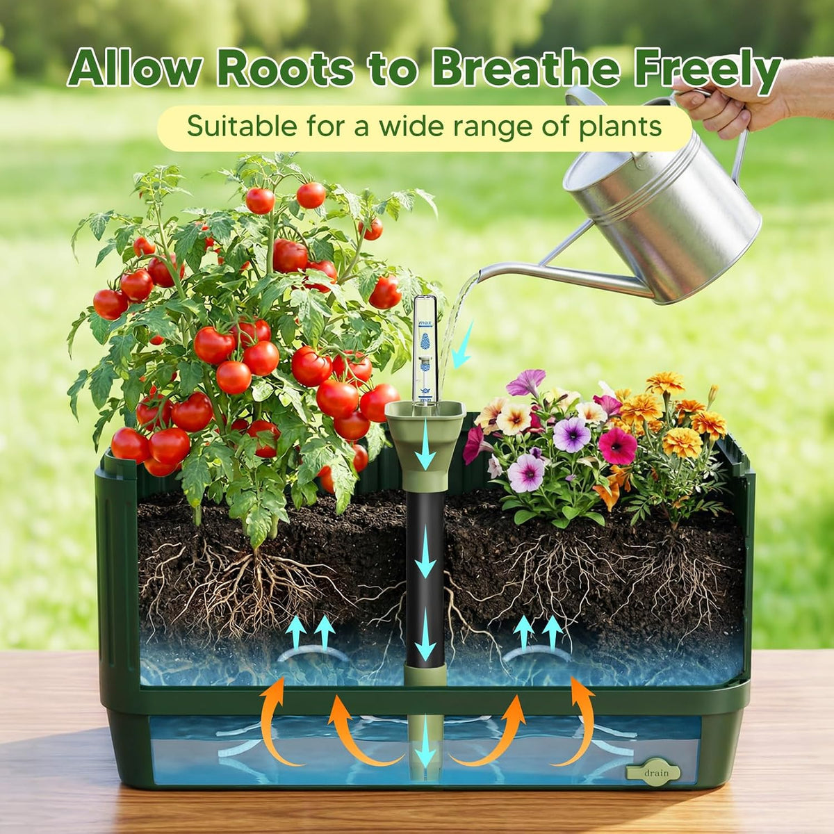 Raised Garden Bed with Tomato Cages，52"/4.3ft Tomato Planter with Trellis,Adjustable Height,Self Watering Planter Box for Vegetables & Climbing Plant Indoor Outdoor Balcony Patio (1)