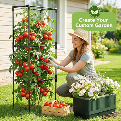 Raised Garden Bed with Tomato Cages，52"/4.3ft Tomato Planter with Trellis,Adjustable Height,Self Watering Planter Box for Vegetables & Climbing Plant Indoor Outdoor Balcony Patio (1)