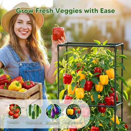 Raised Garden Bed with Tomato Cages，52"/4.3ft Tomato Planter with Trellis,Adjustable Height,Self Watering Planter Box for Vegetables & Climbing Plant Indoor Outdoor Balcony Patio (1)