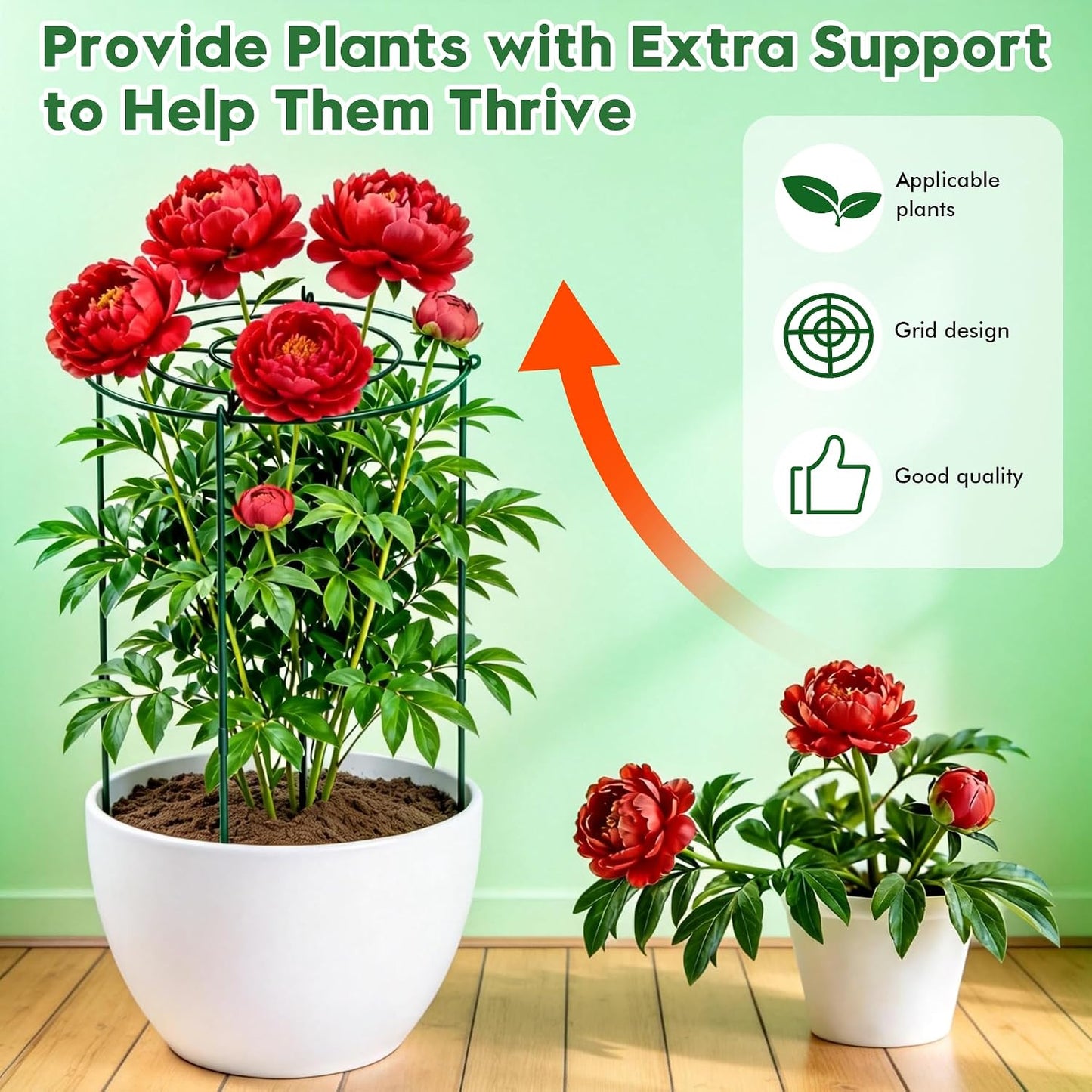 8 Pack 11.5" Dx24 H Pack Peony Cages Set Higher Peony Cages and Supports Heavy Duty Metal Plants Support Cage for Outdoor Green Support Rings for Flower Strawberry Tomato Hydrangeas