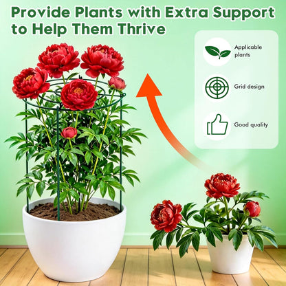 8 Pack 11.5" Dx24 H Pack Peony Cages Set Higher Peony Cages and Supports Heavy Duty Metal Plants Support Cage for Outdoor Green Support Rings for Flower Strawberry Tomato Hydrangeas