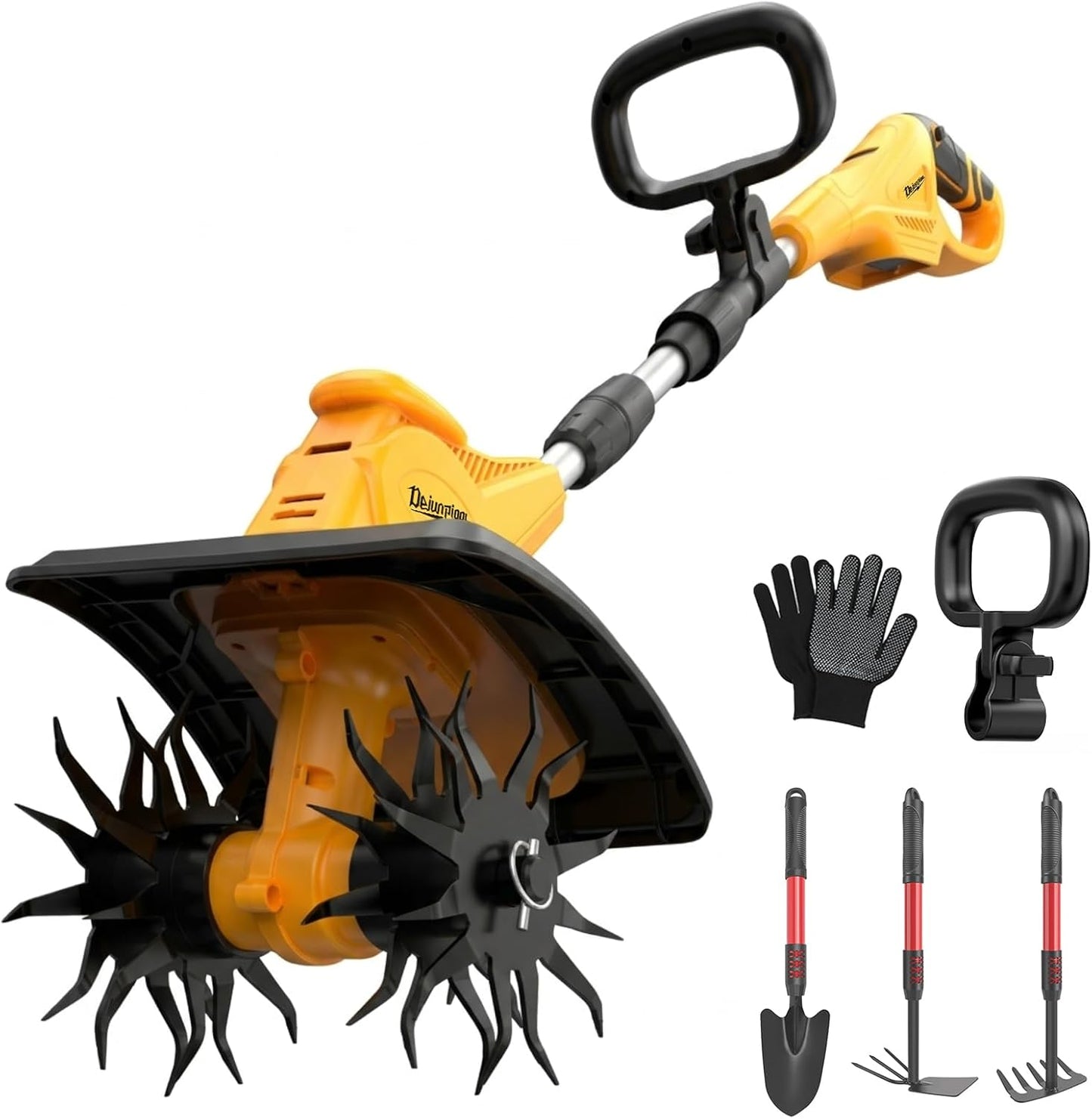 Cordless Tiller Cultivator Compatible with DEWALT 20V MAX Battery (Tool Only), 310RPM Electric Garden Rototiller with 40 Steel Tines, 9.1In Tilling Width & 6.3In Depth Tiller, Folding Design
