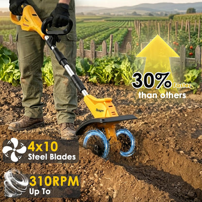 Cordless Tiller Cultivator Compatible with DEWALT 20V MAX Battery (Tool Only), 310RPM Electric Garden Rototiller with 40 Steel Tines, 9.1In Tilling Width & 6.3In Depth Tiller, Folding Design