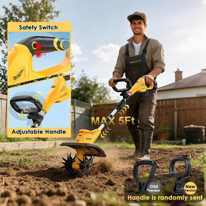 Cordless Tiller Cultivator Compatible with DEWALT 20V MAX Battery (Tool Only), 310RPM Electric Garden Rototiller with 40 Steel Tines, 9.1In Tilling Width & 6.3In Depth Tiller, Folding Design