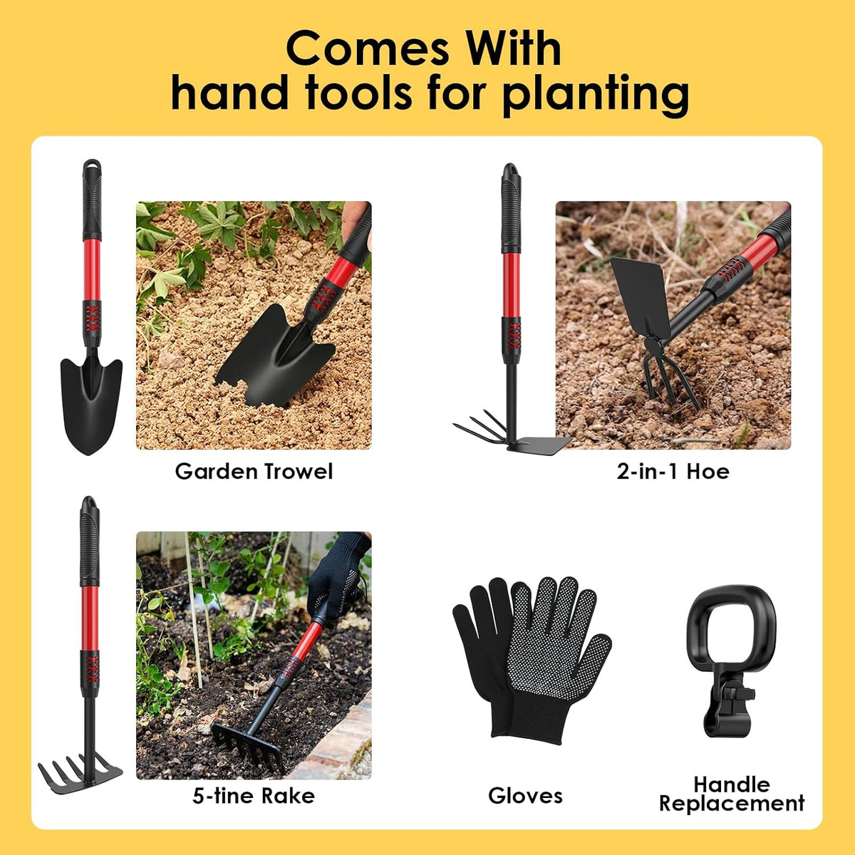 Cordless Tiller Cultivator Compatible with DEWALT 20V MAX Battery (Tool Only), 310RPM Electric Garden Rototiller with 40 Steel Tines, 9.1In Tilling Width & 6.3In Depth Tiller, Folding Design