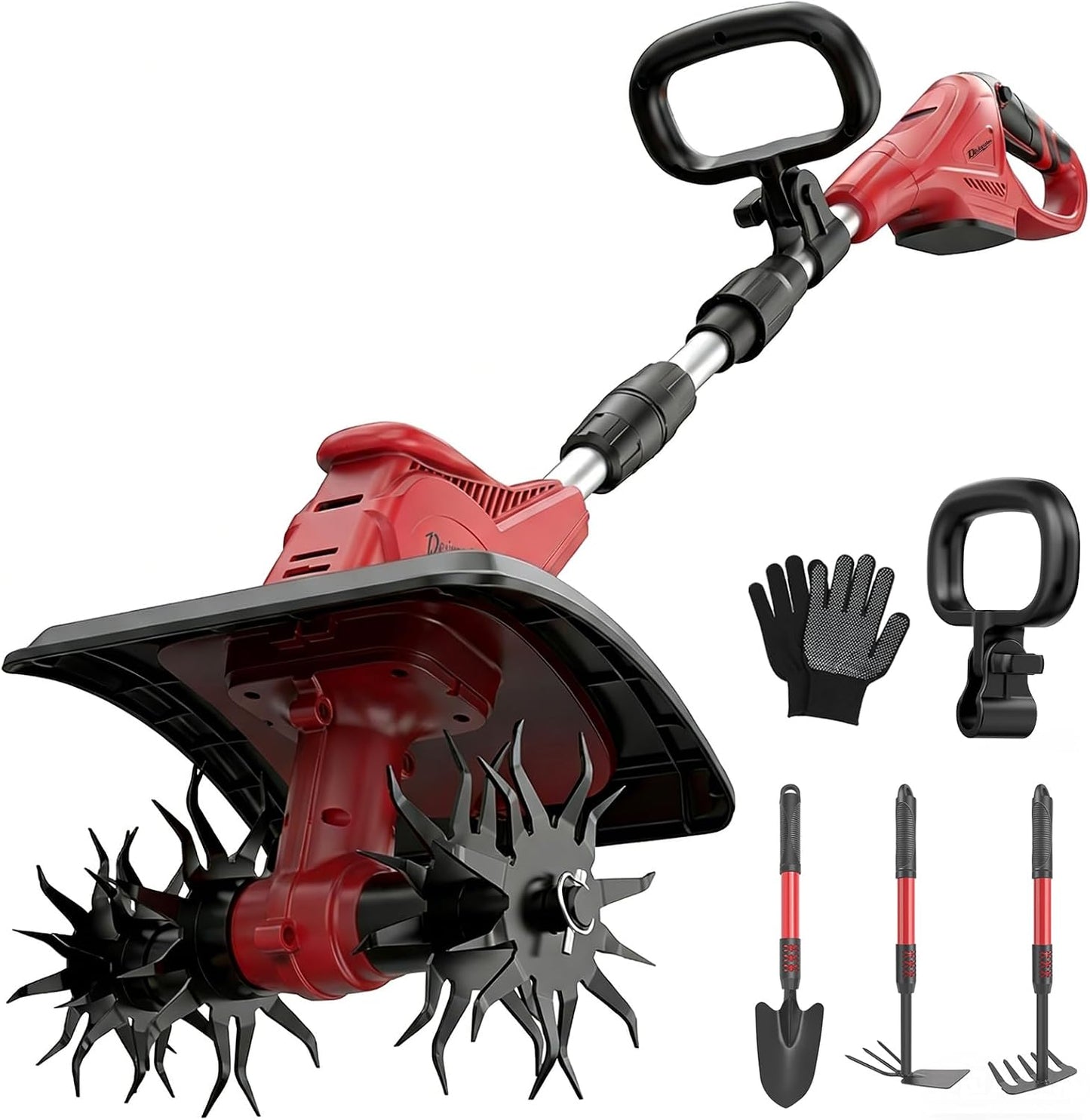 Cordless Tiller Cultivator Compatible with DEWALT 20V MAX Battery (Tool Only), 310RPM Electric Garden Rototiller with 40 Steel Tines, 9.1In Tilling Width & 6.3In Depth Tiller, Folding Design