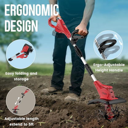 Cordless Tiller Cultivator Compatible with DEWALT 20V MAX Battery (Tool Only), 310RPM Electric Garden Rototiller with 40 Steel Tines, 9.1In Tilling Width & 6.3In Depth Tiller, Folding Design